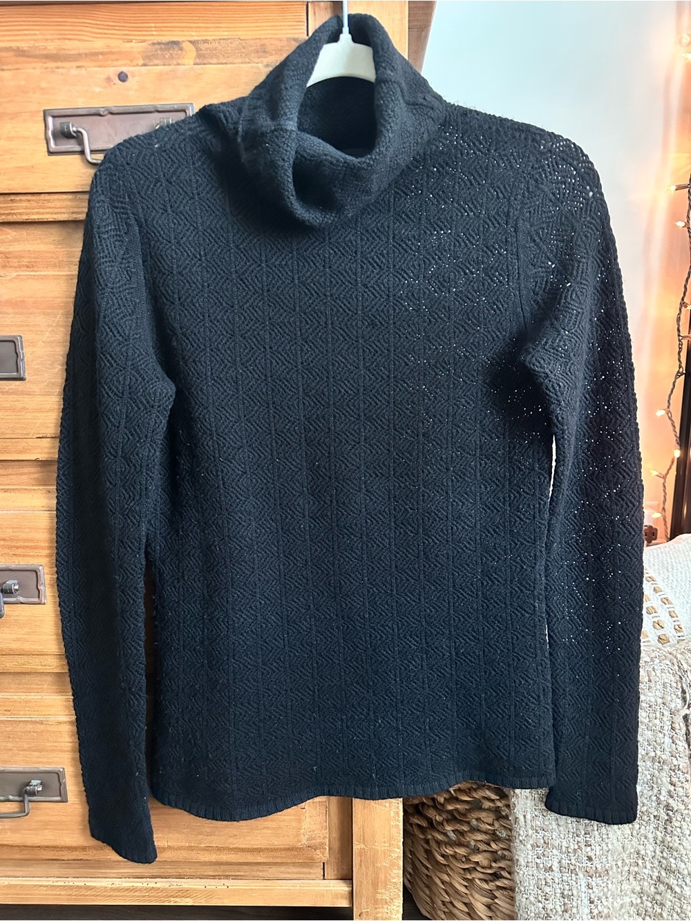 Sutton Cashmere Black Textured Turtleneck Sweater